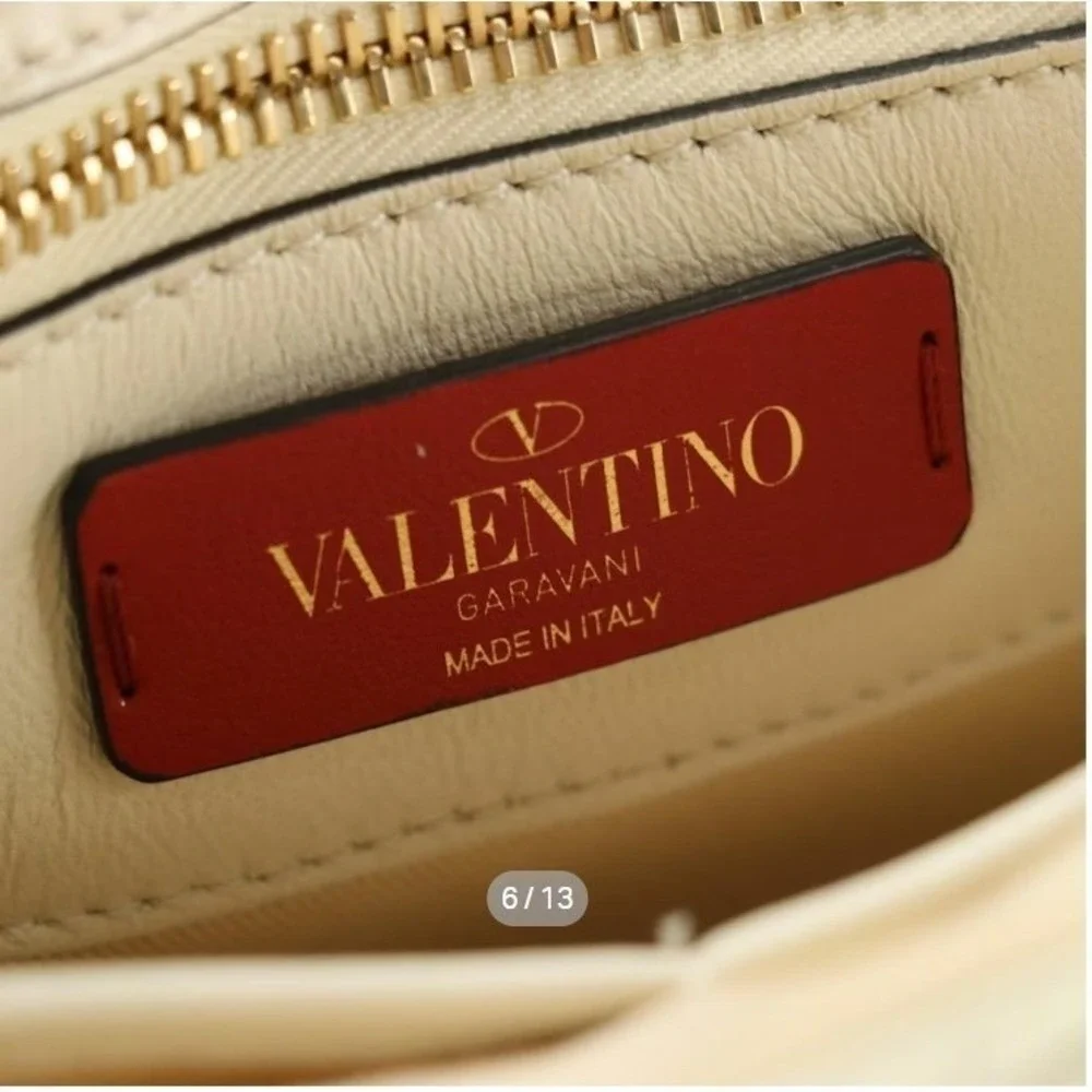Valentino Garavani Candystud Top Handle Purse Pink Beige Black Leather Studded